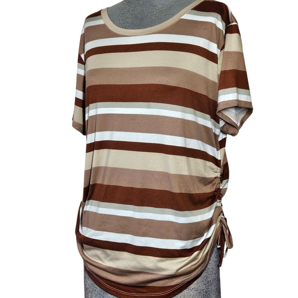 Brown Striped Rushed Side Tee Size 1X